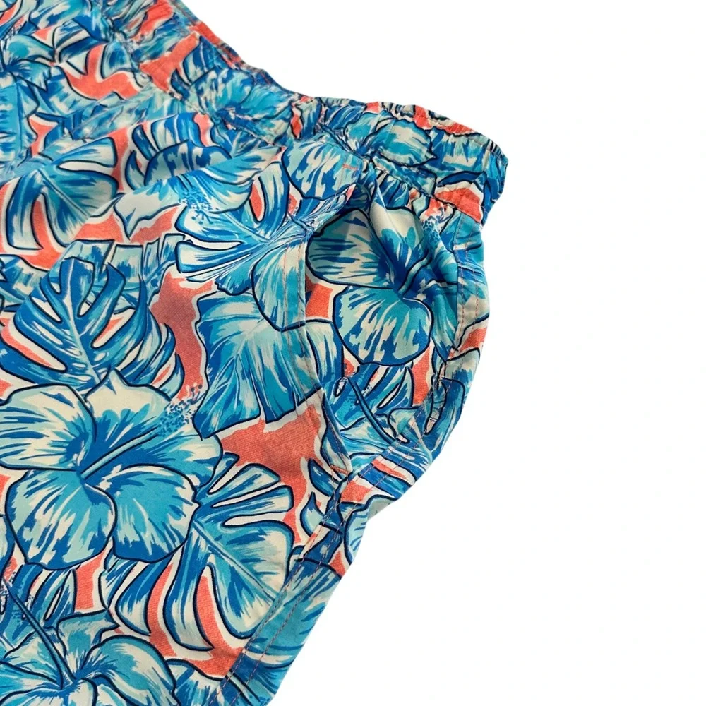 Vineyard Vines‎ Mens Tropical Hibiscus Swim Trunks Blue Coral Pink Medium